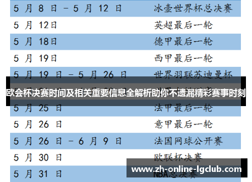 欧会杯决赛时间及相关重要信息全解析助你不遗漏精彩赛事时刻